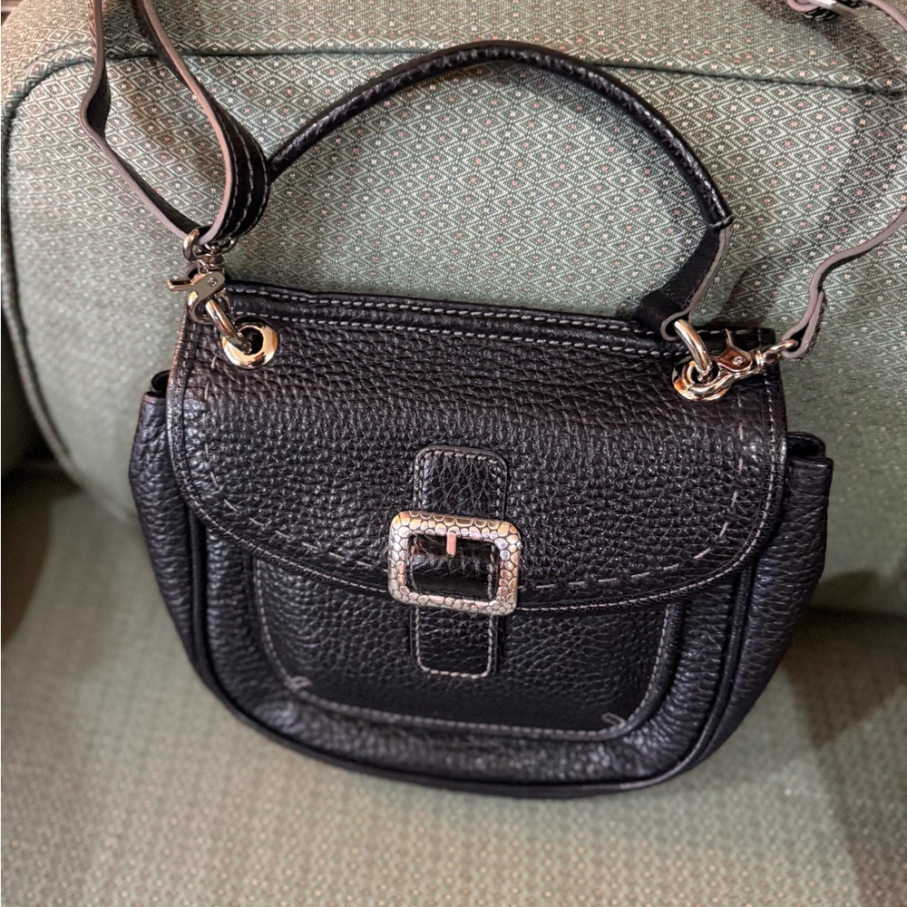 Brighton Black Leather Crossbody Bag with Silver Accent